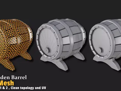 Wooden Barrel  Base Mesh Low-poly 3D model