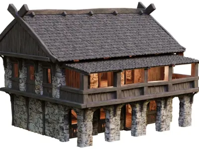 Old Medieval Building House 4K Textures GameReady 41 Low-poly 3D model