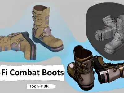 Metal Leather Boots Sci-Fi Combat Boots Low-poly 3D model