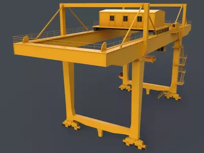 PBR Rail Mounted Gantry Crane RMG V2 - Yellow Low-poly 3D model