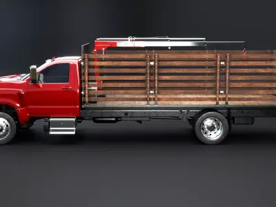 Full Size Truck with Stake Bed and Telescopic Crane 3D model