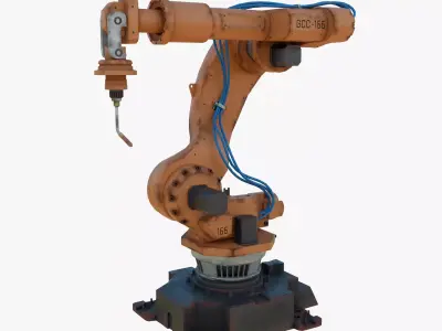 Industrial Welding Robot Orange Rusty Low-poly 3D model