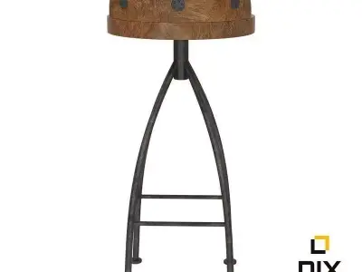 Rustic wood and Steel Bar Stool 3D model