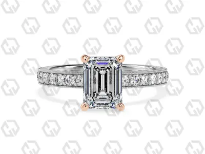 Ring 213 Emerald shape milgrain pave set with Gems 3D print model