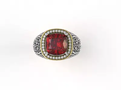 Elegant Ruby Stone Mens Ring 3D print model