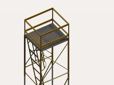 Yellow metal wheeled platform Low-poly 3D model