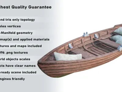Wooden Old Boat PBR Low-poly 3D model