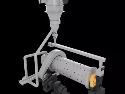 Animated Ball Mill and Classifier Rock Simulation 3D model