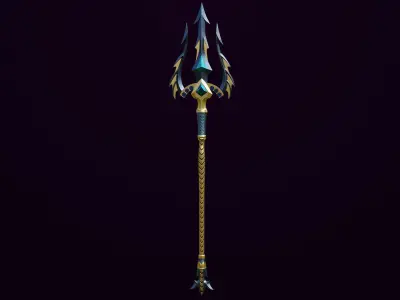 Fantasy Trident 01 All PBR Unity UE Textures Included Low-poly 3D model