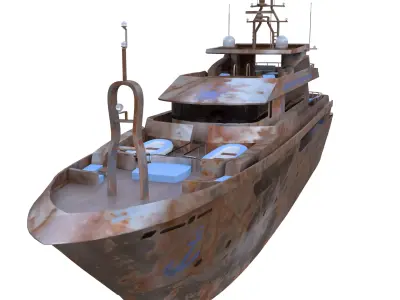 Low Poly Rusty Yacht 3D Model Game Ready PBR Marine Vessel  Low-poly 3D model