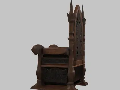 Medieval Gothic Wooden Chair Low-poly 3D model