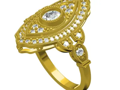 Antique Marquise Shape Art Deco Engagement Ring 3D print model