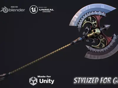 Fantasy axe 1 Stylized game ready 3d model Low-poly 3D model