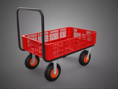 PUSH HAND CART HANDLE CRATE NET BASKET WAGON TROLLEY POLY TRAY 4 3D model