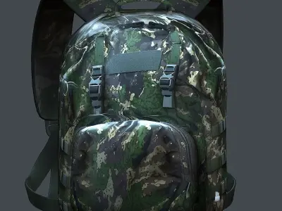 Backpack military combat Black baggage bag luggage Low-poly 3D model get