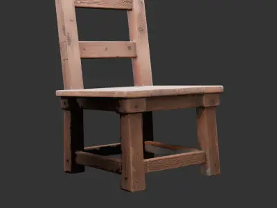Old Wooden Tavern Chair Low-poly 3D model