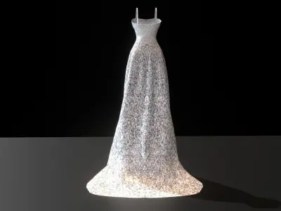 glittery white long dress Low-poly 3D model