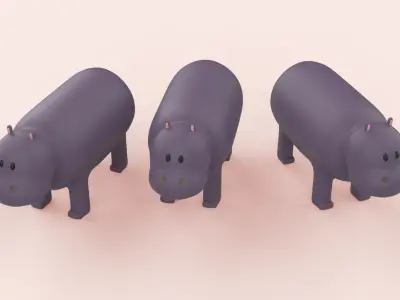 Cartoon Hippo Animal Style Cute Low-poly 3D model