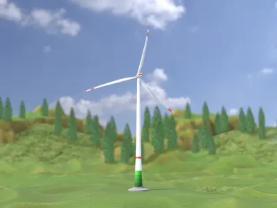 Wind turbine E1 H-163 RD 172m Animation and Foundation Low-poly 3D model