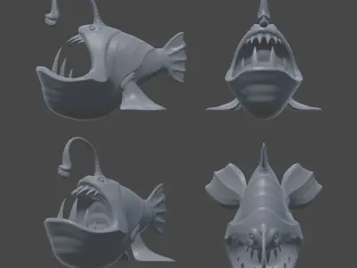 Stylized Anglerfish Statue Low-poly 3D model