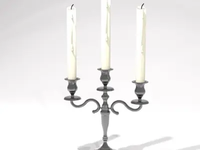 silver antique single and triple candelabra 51cm high w candles 3D model