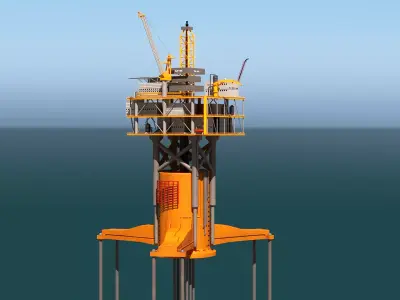 TPL Tension Leg Oil Platform Low-poly 3D model