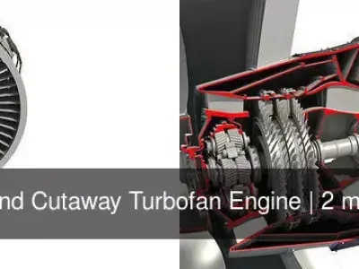 Full and Cutaway Turbofan Engine 3D Model Pack