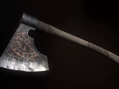 Medieval battle viking axe Game ready Low-poly 3D model