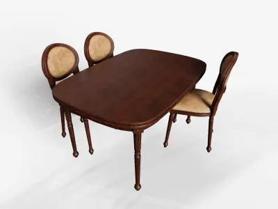 Antique Dining Table with Upholstered Chair Low-poly 3D model