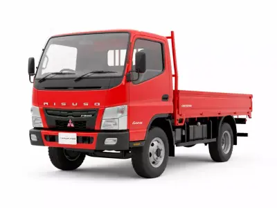 Mitsubishi Fuso Canter Red Light Duty Flatbed Delivery Truck Low-poly 3D model