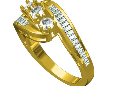 Antique Three Stone Bypass Engagement Ring 3D print model