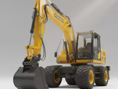 High-Fidelity a Wheeled Excavator 3D model