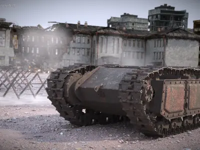 Old Military Engineering Explosive Crawler Rigged 3D model
