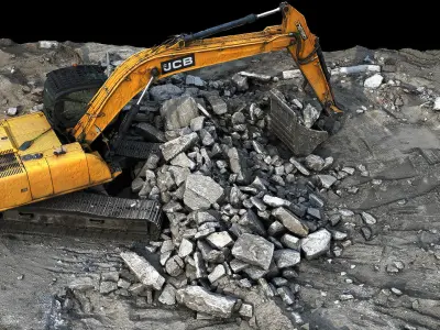 excavator concrete debris construction-site terrain Scan Low-poly 3D model