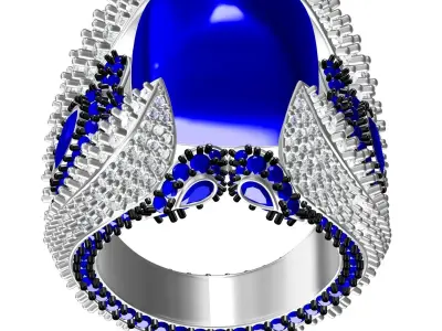 Antique Blue Sapphire Cabochon Cocktail Ring 3D print model