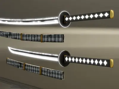 Sci-fi samurai Katana set with Wakizashi Low-poly 3D model