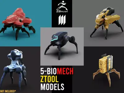 Bundle - 5-QuadLegs BioMech BaseMesh Pack No UVs - Ztool 3D model