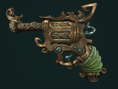 Stylized pirate revolver Low-poly 3D model