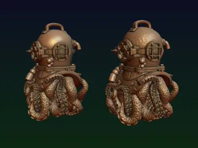 Diving Helmet with Octopus 3D print model purchase
