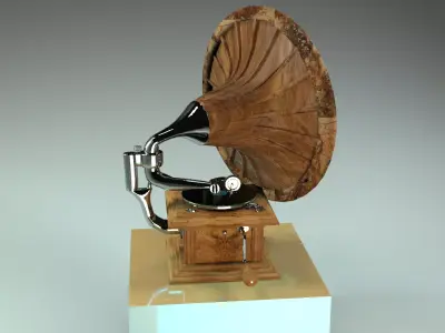 Antique Wood Gramophone 3D model