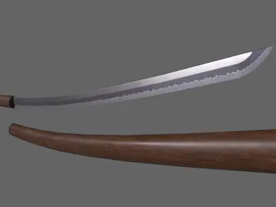 PBR Katana Japanese Sword Dark Wood V3 Low-poly 3D model