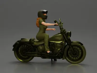 Motorcycle woman Rider in Military-Style Gear 3D print model purchase