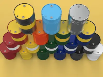 STACKED VARIOUS COLOR FUEL OIL STEEL DRUM GALLON BARREL GAS TANK 3D model