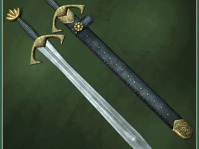 3 Two-Handed Medieval Swords Low-poly 3D model
