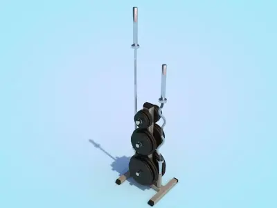 Weight plate tree with bar holder Low-poly 3D model