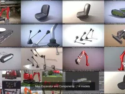 Mini-Excavator and Components  3D Model Pack