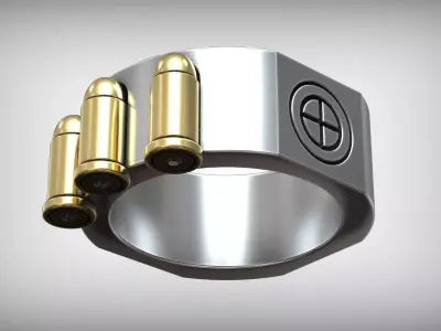 Military Silver Diamond Ring Gold Inlay  3D print model