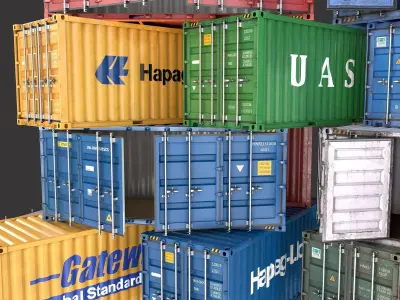 20 Ft Old and New Container Collection Low-poly 3D model