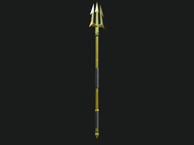 Trident 01 Gold Weapon All PBR Unity UE Textures Included Low-poly 3D model