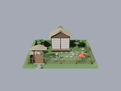 Japanese Roji Garden with Tea House Low Poly 3D Model Low-poly 3D model